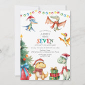 キッズ恐竜7番目の誕生日パーティーの招待状 招待状 (正面)