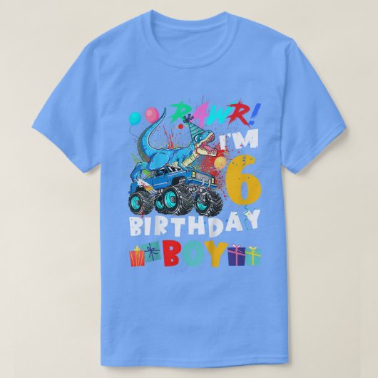 キッズ恐竜Tレックスモンスタートラック6歳6B Tシャツ (デザイン正面)