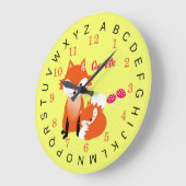 キッズ教育アルファベットカワイトキツネパーソナライズされた ラージ壁時計 (傾斜)