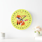 キッズ教育アルファベットカワイトキツネパーソナライズされた ラージ壁時計 (ホーム)