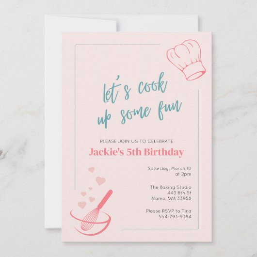 キッズ料理ベーキング誕生日パーティーの招待 招待状 (正面)