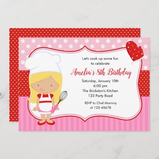 キッズ料理誕生日招待状(ベーキング) 招待状 (正面/裏面)