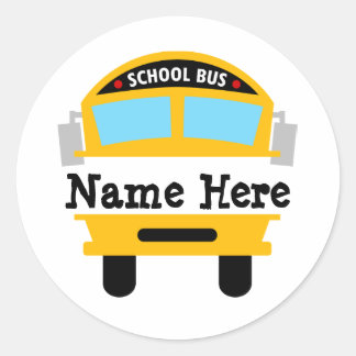 キッズ新学期バスのパーソナライズ名 ラウンドシール