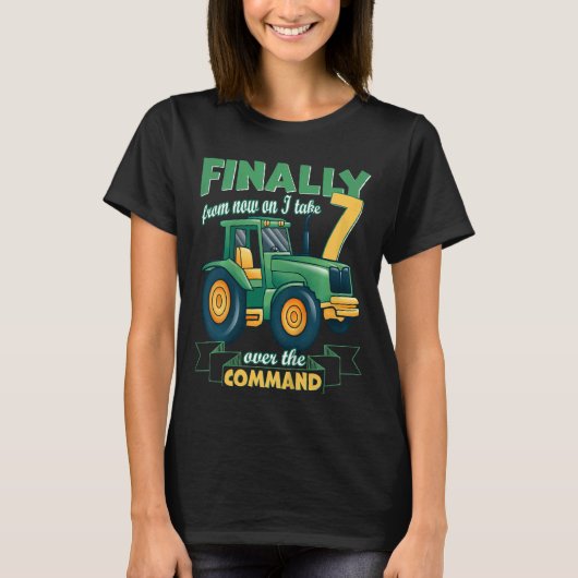 キッズ最後に7歳の誕生日トラクター7歳 Tシャツ (正面)