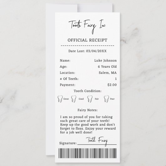 キッズ歯の妖精の手紙の証明書1番目の歯失った 招待状 (正面)