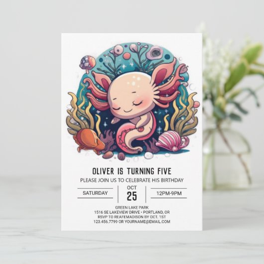 キッズ海アドベンチャーアクソロトル誕生日 招待状 (スタンド正面)