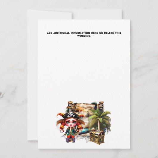 キッズ海賊テーマ誕生日の宝箱の女の子 招待状 (裏面)