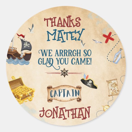 キッズ海賊パーティー感謝してい誕生日お願い ラウンドシール (正面)