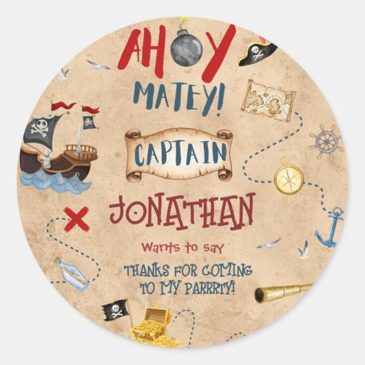 キッズ海賊パーティー誕生日感謝していあなた ラウンドシール (正面)