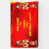 キッズ消防士をテーマにした誕生日パーティー 横断幕 (縦)