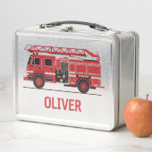 キッズ消防車のシルエットパーソナライズされた メタルランチボックス (インサイチュ)