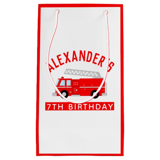 キッズ消防車の誕生日パーティー スモールペーパーバッグ (正面)