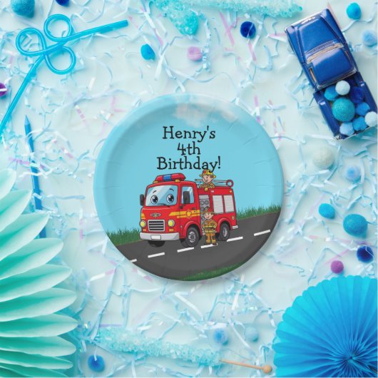 キッズ消防車の誕生日パーティー ペーパープレート (パーティー)