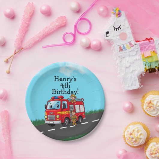 キッズ消防車の誕生日パーティー ペーパープレート (パーティー)