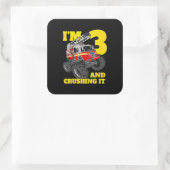 キッズ消防車3rdバースデーボーイ幼児 スクエアシール (バッグ)