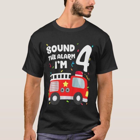 キッズ消防車4thバースデートイドラーボーイファイアーファイト tシャツ (正面)