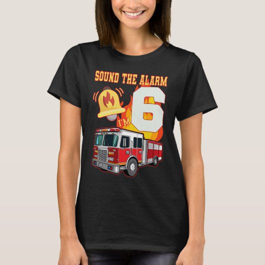 キッズ消防車6番誕生日男の子6ファイアーマンズ誕生日 Tシャツ (正面)