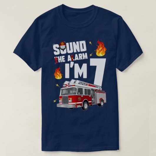 キッズ消防車7誕生日少年7歳ホタル Tシャツ (デザイン正面)