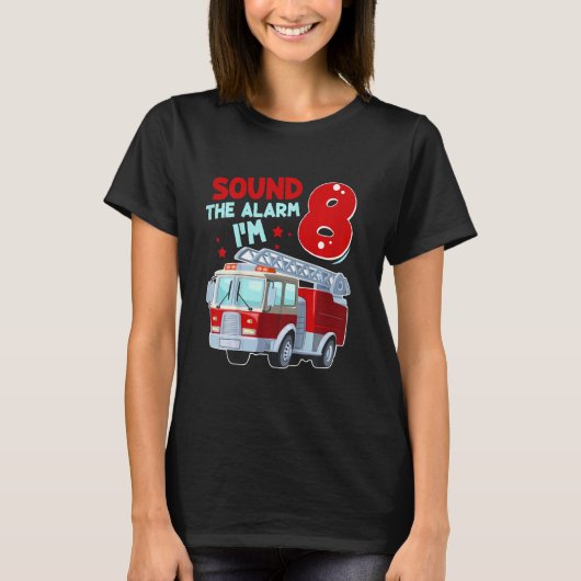 キッズ消防車8歳の消防士8番目の誕生日 Tシャツ (正面)