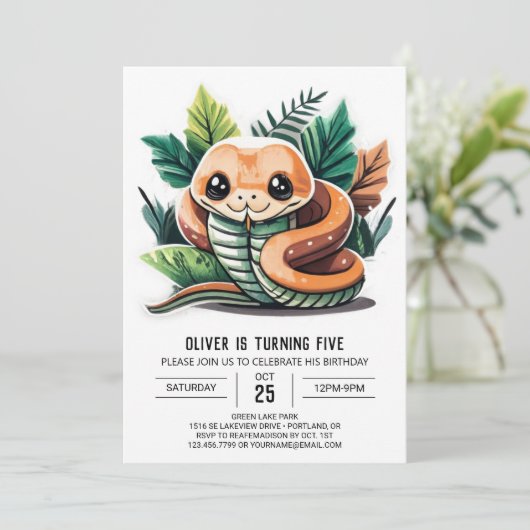 キッズ爬虫類アドベンチャー誕生日招待状 招待状 (スタンド正面)