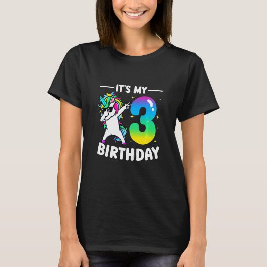 キッズ私の3誕生日ダビングUnicorn Tシャツ (正面)