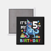 キッズ私の5誕生日ハッピーファイブ年Tレックス マグネット (正面/裏面)
