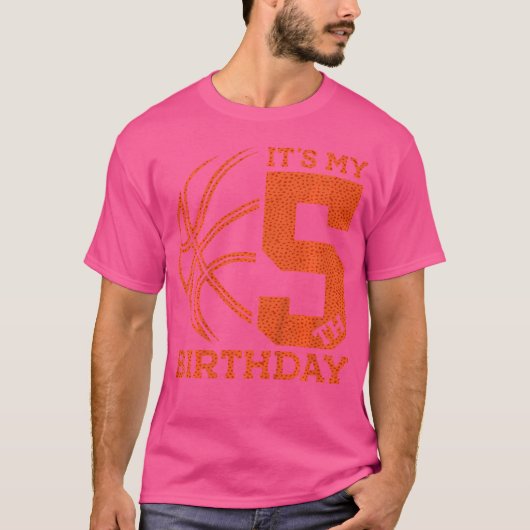 キッズ私の5誕生日バスケットボールの5誕生日 Tシャツ (正面)