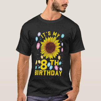 キッズ私の8誕生日のヒマワリ8歳Biだ Tシャツ