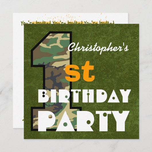 キッズ第1迷彩柄スタイル名前をカスタムするV01 招待状 (正面/裏面)