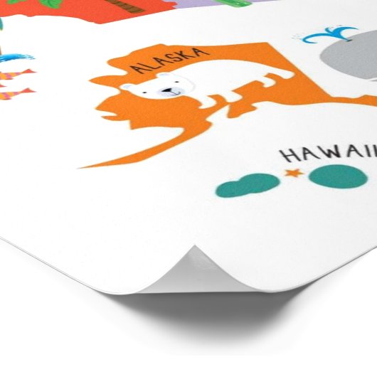 キッズ米国地図お洒落マンガアート統一された州 ポスター (角)