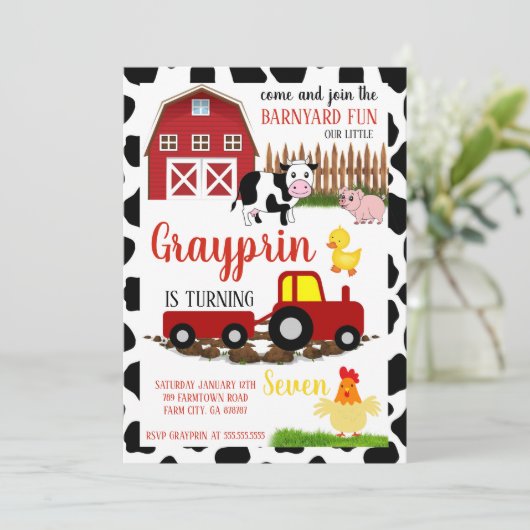 キッズ納屋周囲の庭誕生日の招待状の男の子または女の子 招待状 (スタンド正面)