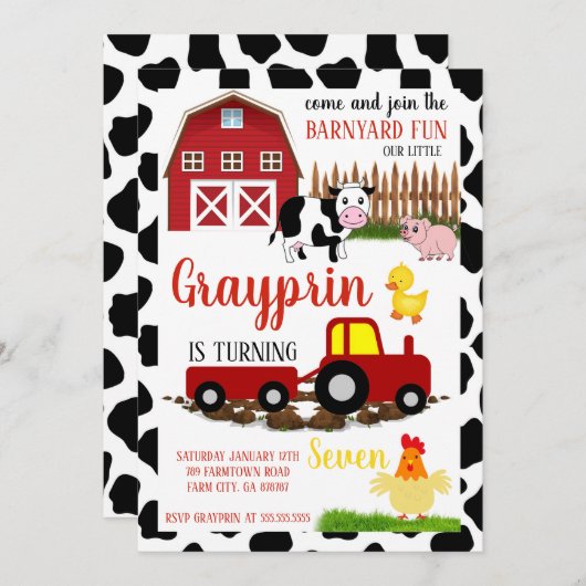 キッズ納屋周囲の庭誕生日の招待状の男の子または女の子 招待状 (正面/裏面)