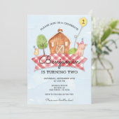 キッズ納屋周囲の庭誕生日招待状 招待状 (スタンド正面)