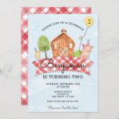 キッズ納屋周囲の庭誕生日招待状 招待状 (正面/裏面)