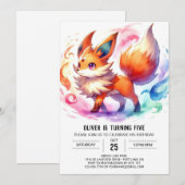 キッズ素朴キツネ誕生日 招待状 (正面/裏面)