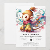 キッズ素朴モンキー誕生日 招待状 (正面/裏面)