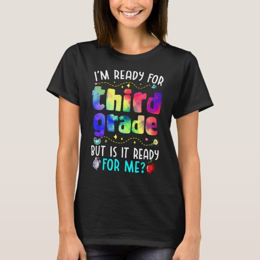 キッズ絞り染め私は三年生に準備ができている準備ができている Tシャツ (正面)