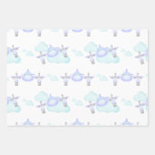 キッズ薄紫航空飛んでいる誕生日 ラッピングペーパーシート (正面2)