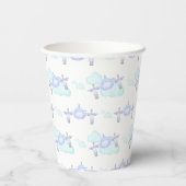 キッズ薄紫航空飛んでいる誕生日 紙コップ (裏面)