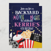 キッズ誕生日ムービーナイトパーティー 招待状 (正面/裏面)