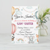 キッズ誕生日招待状 – かわいいホットエアバルーン 招待状 (スタンド正面)