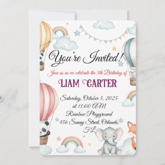 キッズ誕生日招待状 – かわいいホットエアバルーン 招待状