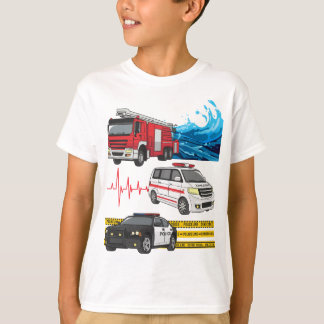 キッズ警察の消防車 Tシャツ