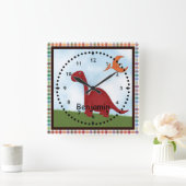 キッズ赤恐竜の壁時計 スクエア壁時計 (ホーム)