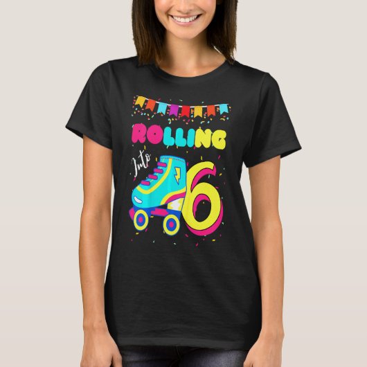 キッズ転がズイン6年6誕生日ローラースケート Tシャツ (正面)
