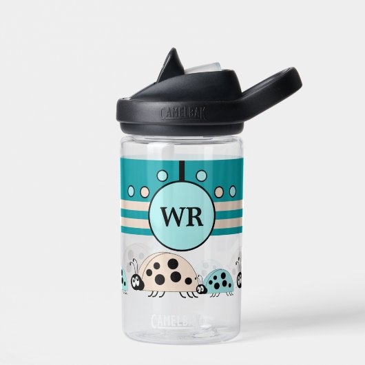 キッズ追加イニシャルladybugsターコイズクリーム ウォーターボトル (左面)