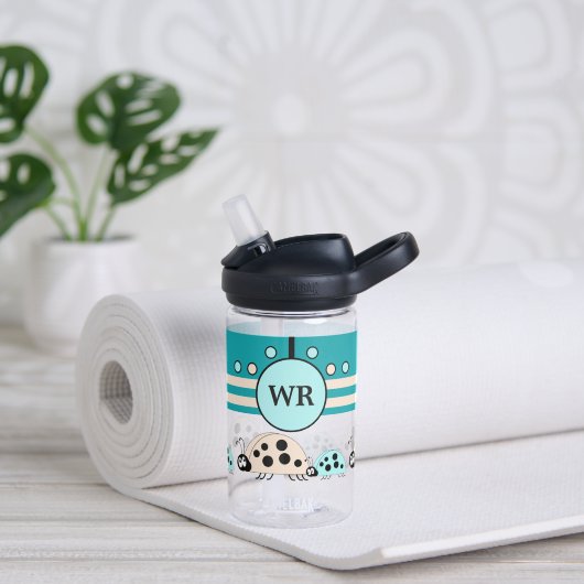 キッズ追加イニシャルladybugsターコイズクリーム ウォーターボトル (ヨガ)