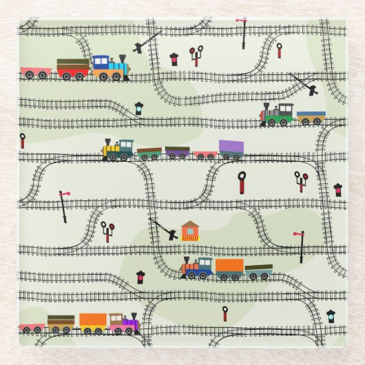 キッズ鉄道:シームレおもしろいームパターン ガラスコースター (正面)