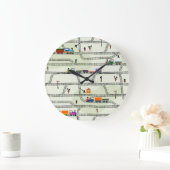 キッズ鉄道:シームレおもしろいームパターン ラージ壁時計 (ホーム)