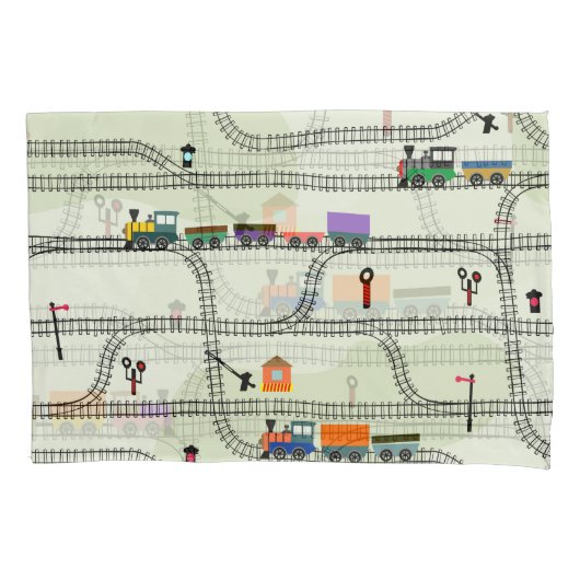キッズ鉄道：シームレおもしろいームパターン 枕カバー (正面)